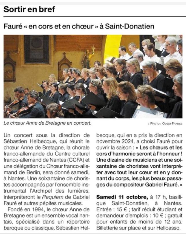 Concert Choeur Anne de Bretagne le 11 octobre 2025 Nantes OF 09 10 2025